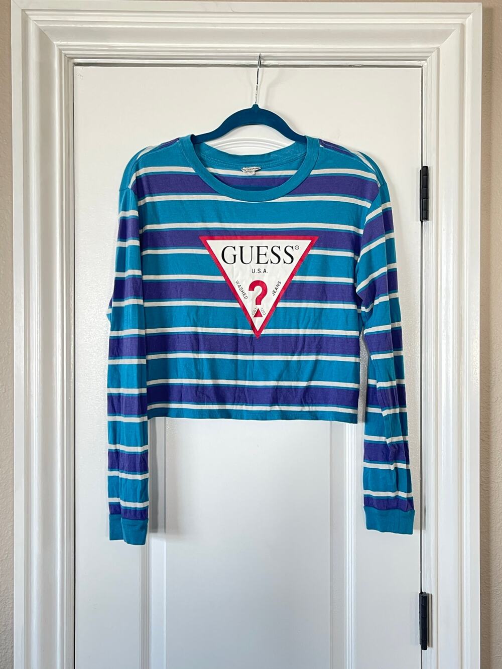 Guess USA Striped Long Sleeve Crop Shirt Women's Small